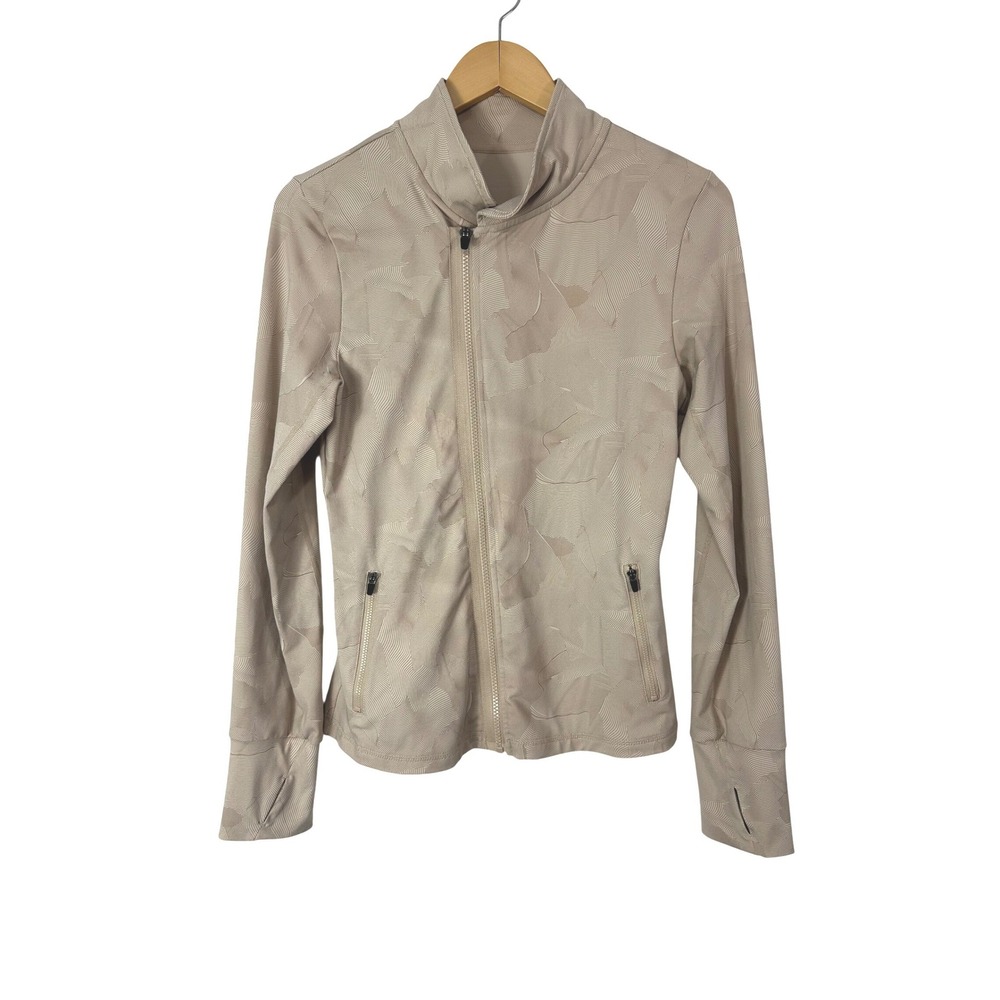 Zyia Active Moab Form Zipper Jacket Womens M Athleisure Asymmetrical Beige Moto